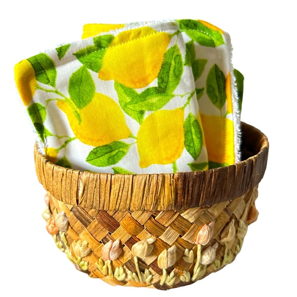 HAND CRAFTED Colorful 7 Lemon Cotton Terry Cloth Eco Friendly Un Paper Towels - Picture 3 of 7